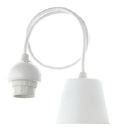 Suspension plastique Blanche avec cble textile blanc de 1m et douille E27 blanche filete avec Bague
