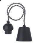 Suspension plastique Noire avec câble textile noir de 1m et douille E27 noire filetée avec Bague