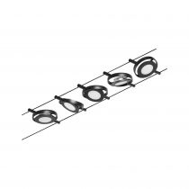 Système câbles LED RoundMac Kit de base 5x450lm 5x4,5W 3000K 230/12V Noir mat/Chrome (94418)