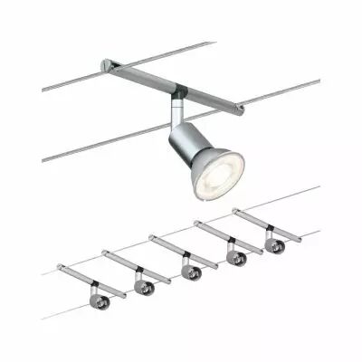 Syst�me c�bles Sheela chrome mat avec 5 spots sans ampoule, max. 10 W GU5,3 Chrome mat 230/12V 80VA M�tal (94145)
