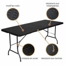 Table pliante - imitation rotin - 180 x 75 x 74 cm (FP180R)