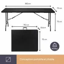 Table pliante - imitation rotin - 180 x 75 x 74 cm (FP180R)