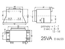 Transformateur a cosses 25va 2 x 7.5v / 2 x 1.667a (2070250MST)