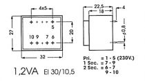 Transformateur moule 1.2va 2 x 15v / 2 x 0.040a (2150012M)