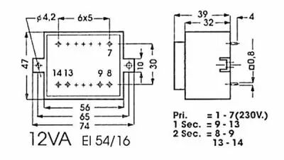 Transformateur moule 12va 2 x 9v / 2 x 0.670a (2090120M)