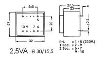 Transformateur moule 2.5va 1 x 24v / 1 x 0.104a (1240025M)