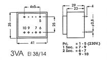 Transformateur moule 3va 2 x 6v / 2 x 0.250a (2060030M)