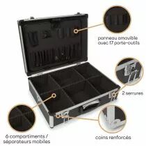 Valise avec bords en aluminium 455 x 330 x 152mm noir (1819-N)