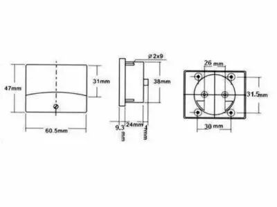 Voltmetre analogique de tableau 30v cc / 60 x 47mm (AVM6030)